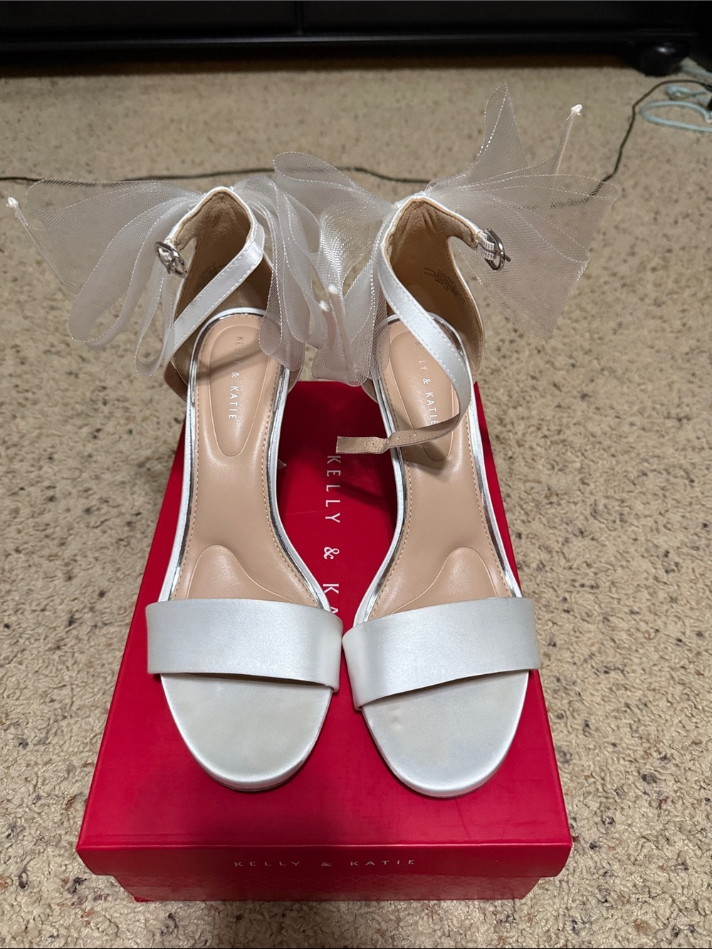 Kelly & Katie Ivory Satin Ankle-Tie Heels